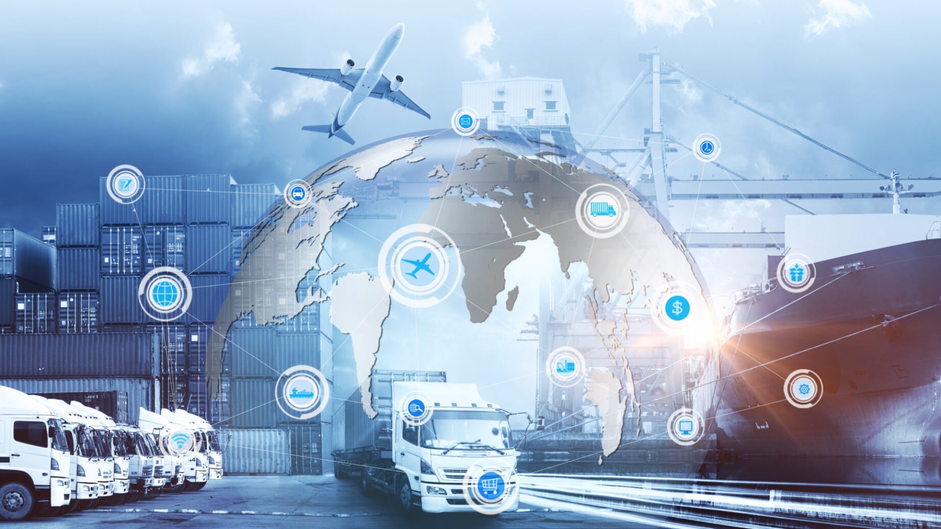 Smart technology concept with global logistics partnership Industrial Container Cargo freight ship, internet of things Concept of fast or instant shipping, Online goods orders worldwide